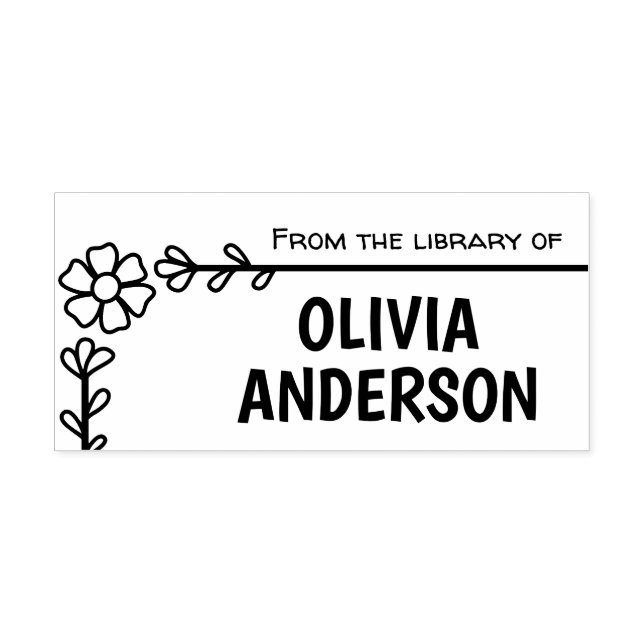 Daisy flower frame, library book rubber stamp (Imprint)