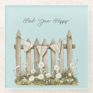Daisy Flower Garden Fence Glass Coaster