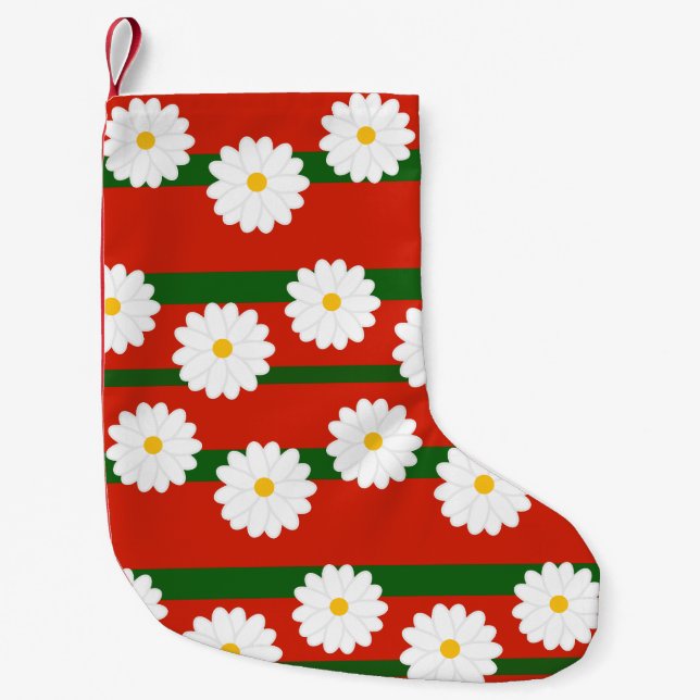 Daisy Flower green red 2 tone Pattern  Merry Chris Small Christmas Stocking (Front)