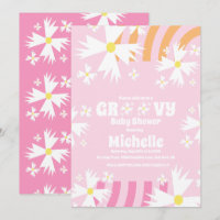 Daisy Flower Groovy Baby Shower  Pink Orange I
