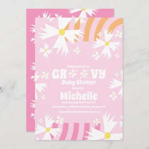 Daisy Flower Groovy Baby Shower  Pink Orange I Card