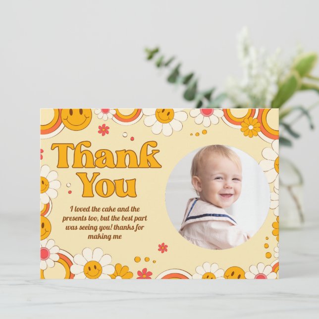 Daisy Flower Groovy Birthday Thank You Card (Standing Front)