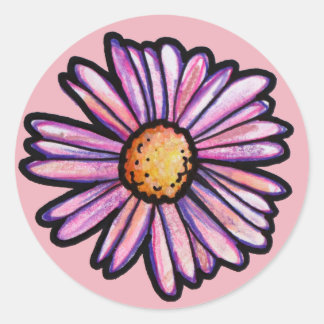 Daisy Flower Illustration Classic Round Sticker