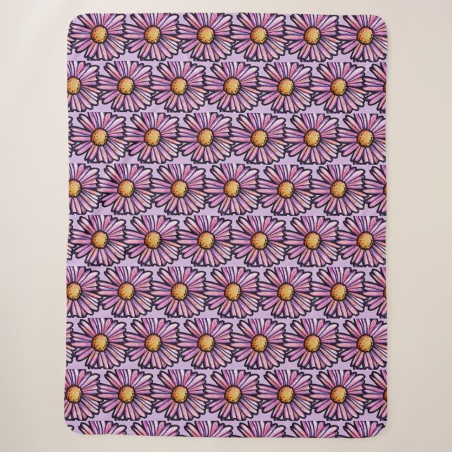 Daisy Flower Illustration                          Sherpa Blanket (Front)