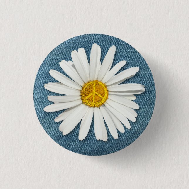 Daisy Flower Inner Peace Symbol Sign - Denim Jeans 3 Cm Round Badge (Front)