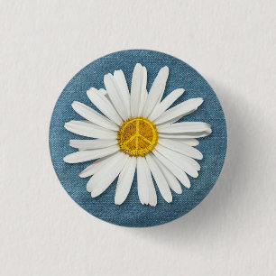 Daisy Flower Inner Peace Symbol Sign - Denim Jeans 3 Cm Round Badge