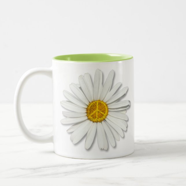 Daisy Flower Inner Peace Symbol Sign - Floral Love Two-Tone Coffee Mug (Left)