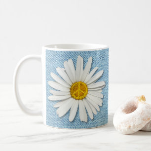 Daisy Flower Inner Peace Symbol Sign - Pale Denim Coffee Mug