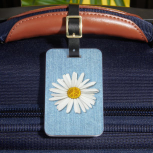 Daisy Flower Inner Peace Symbol Sign Pale Denim Lu Luggage Tag