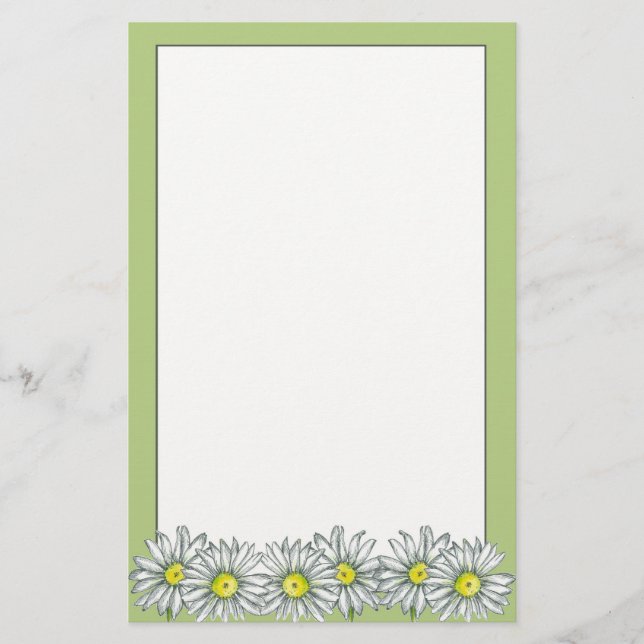 Daisy Flower Lime Green Letter Writing Paper (Front)