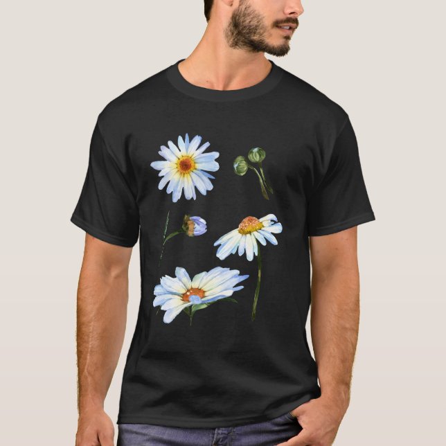 Daisy Flower Motif For Botanical Sketch Floral T-Shirt (Front)