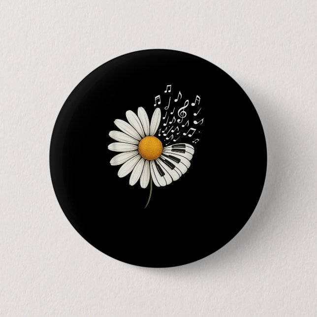 Daisy Flower Music Notes Clef Teacher Musicians Mu 6 Cm Round Badge (Front)