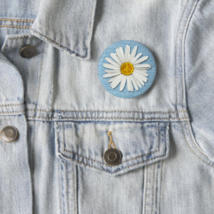 Daisy Flower No War Peace Symbol Sign - Pale Denim 6 Cm Round Badge