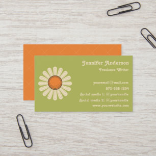 Daisy Flower on Green Retro Business Card