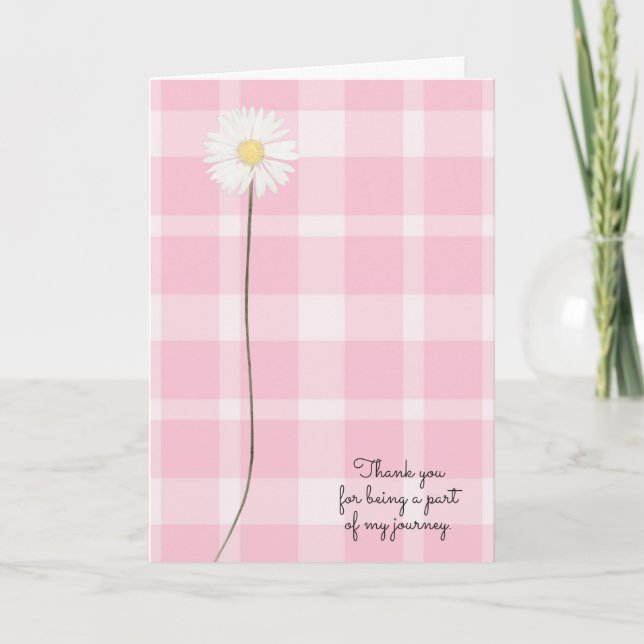 daisy flower on pink plaid for thank you to friend card (Front)