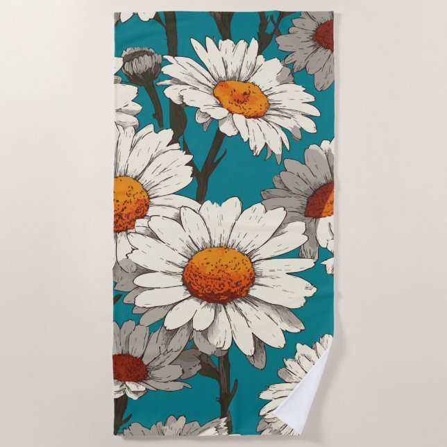 Daisy Flower Pattern Beach Towel (Front)