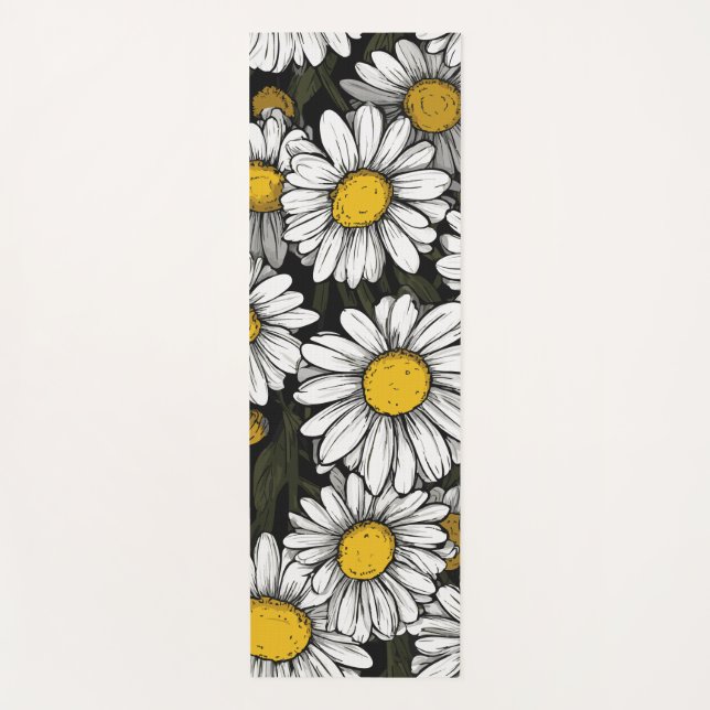 Daisy Flower Pattern Botanical Illustration Yoga Mat (Front)