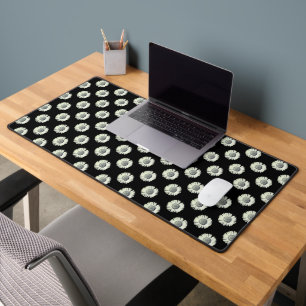 Daisy Flower Pattern Cute Girly Trendy White Black Desk Mat