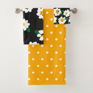 Daisy Flower Pattern Green Yellow Bold Bath Towel 