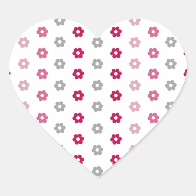 Daisy Flower Pattern Heart Sticker (Front)