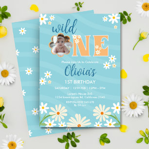 Daisy Flower Photo One Girl daisy 1st Birthday Invitation