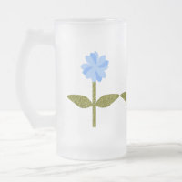 Daisy Flower Pretty Blue Frosted Glass Beer Mug
