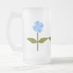 Daisy Flower Pretty Blue Frosted Glass Beer Mug