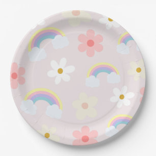 Daisy Flower Rainbow Pink Plate