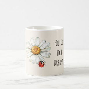 Daisy Flower Red Black Ladybug Coffee Mug