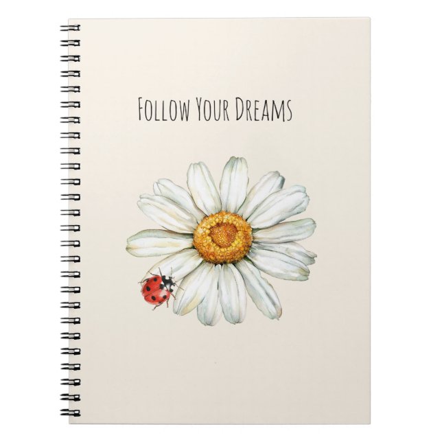 Daisy Flower Red Black Ladybug Notebook (Front)