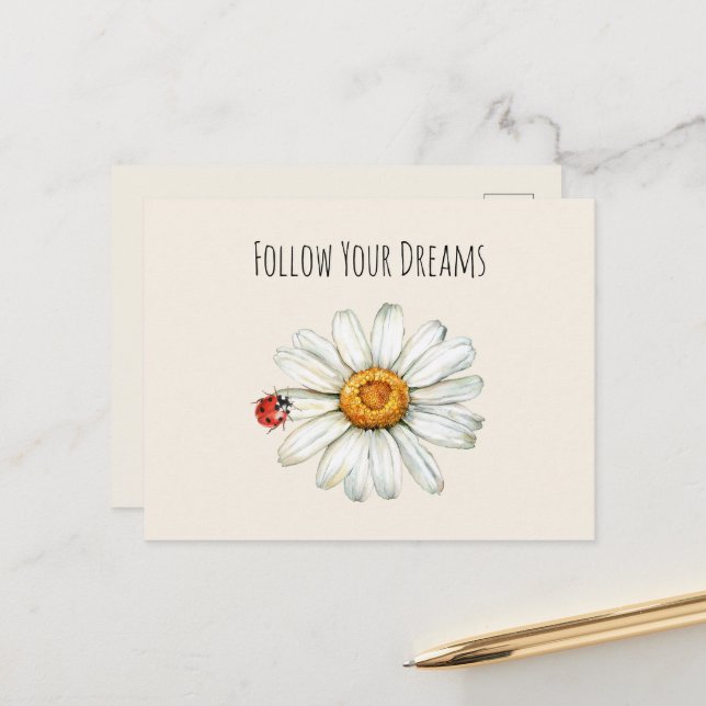 Daisy Flower Red Black Ladybug Postcard (Front/Back In Situ)