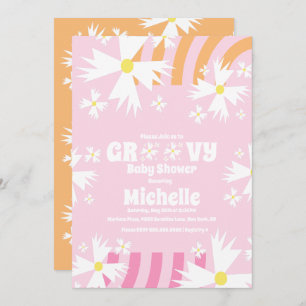 Daisy Flower Retro Way Two Groovy Baby Shower Card