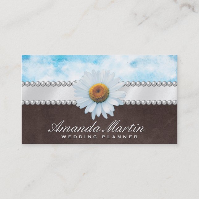 Daisy Flower  | Ribbon and Pearls Business Card (Front)