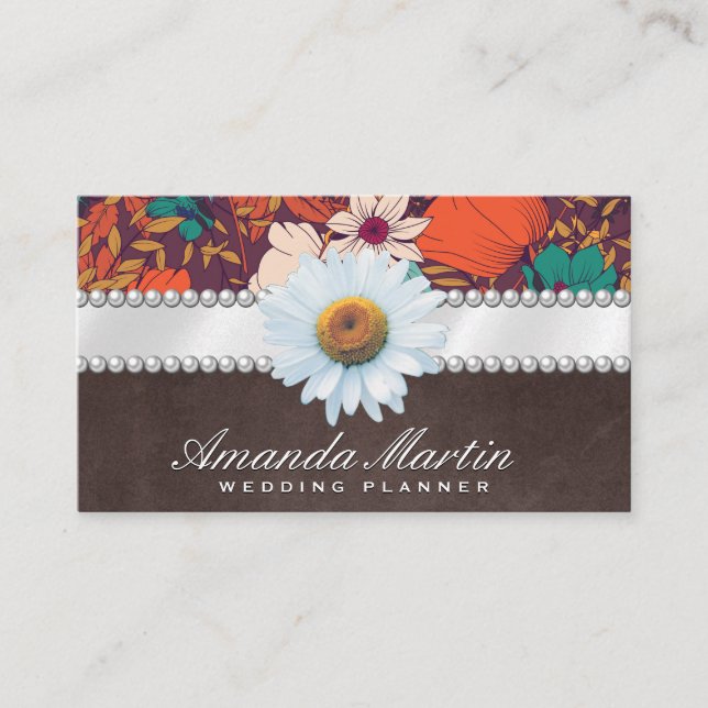 Daisy Flower  | Ribbon and Pearls | Illustrations Business Card (Front)