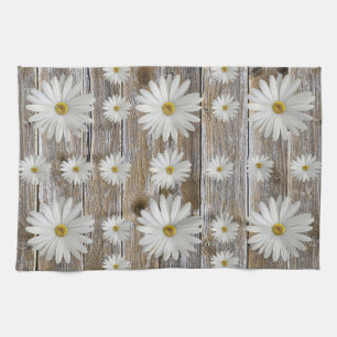 Daisy Flower, Rustic Barn Board Kitchen Towels