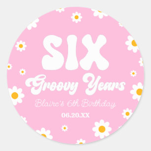 Daisy Flower Six Groovy Years 6th Birthday Party Classic Round Sticker