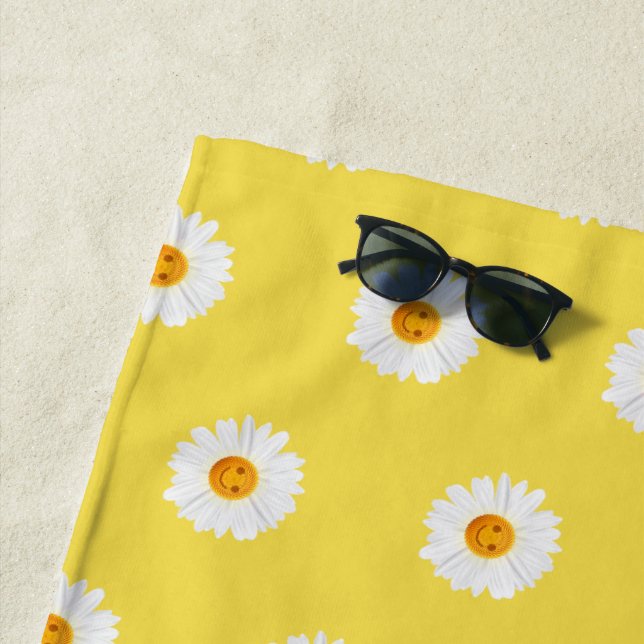 Daisy Flower Smiley Face Beach Towel (In Situ)
