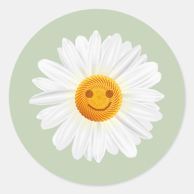 Daisy Flower Smiley Face Classic Round Sticker (Front)
