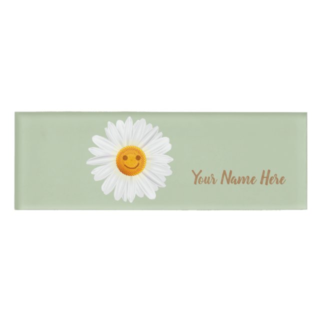 Daisy Flower Smiley Face Name Tag (Front)
