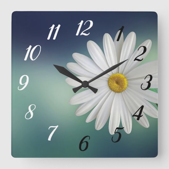 Daisy Flower Square Wall Clock (Front)