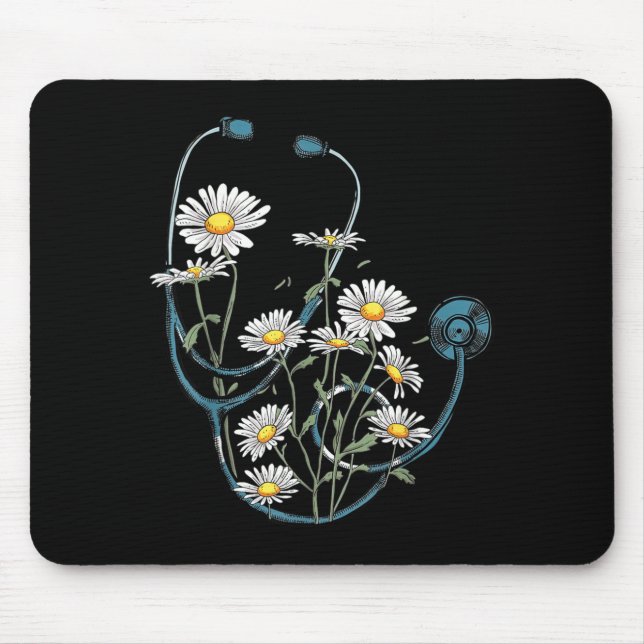 Daisy Flower Stethoscope Floral Nursing School Mouse Mat (Front)