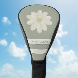 Daisy Flower Stripes Name Sage Green Golf Head Cover