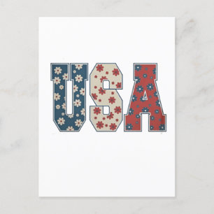 Daisy Flower USA Flag 4th of July Patriotic Holiday Postcard