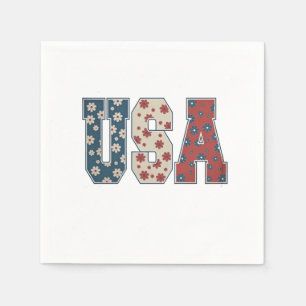 Daisy Flower USA Flag 4th of July Patriotic Napkin