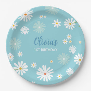 Daisy Flower wild One Girl 1st Birthday Paper Plate
