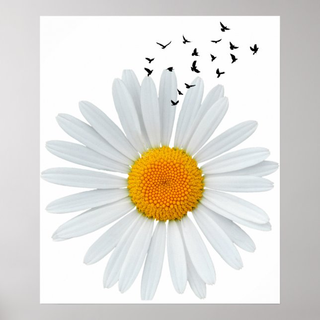 Daisy Flower with Flock of Birds. Poster (Front)
