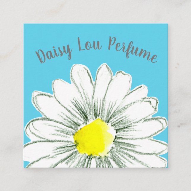 Daisy Flower Yellow Blue Square Business Card (Front)