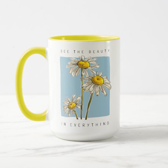 Daisy Flowers Beauty Slogan Mug (Left)
