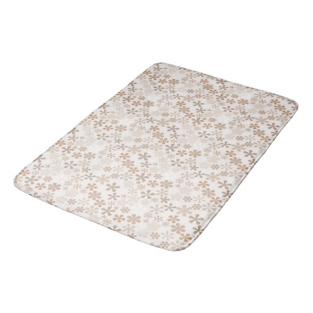 Daisy Flowers Beige Floral Aesthetic Ditsy Tan Bath Mat (Angled)