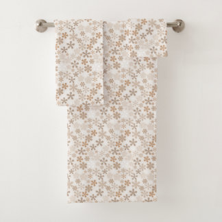Daisy Flowers Beige Floral Aesthetic Ditsy Tan Bath Towel Set